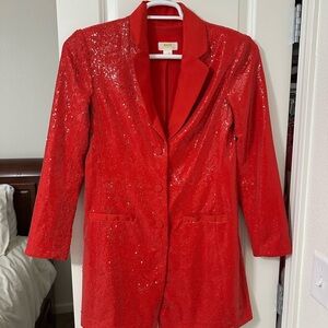 Anthropologie Red Sequin Blazer Dress